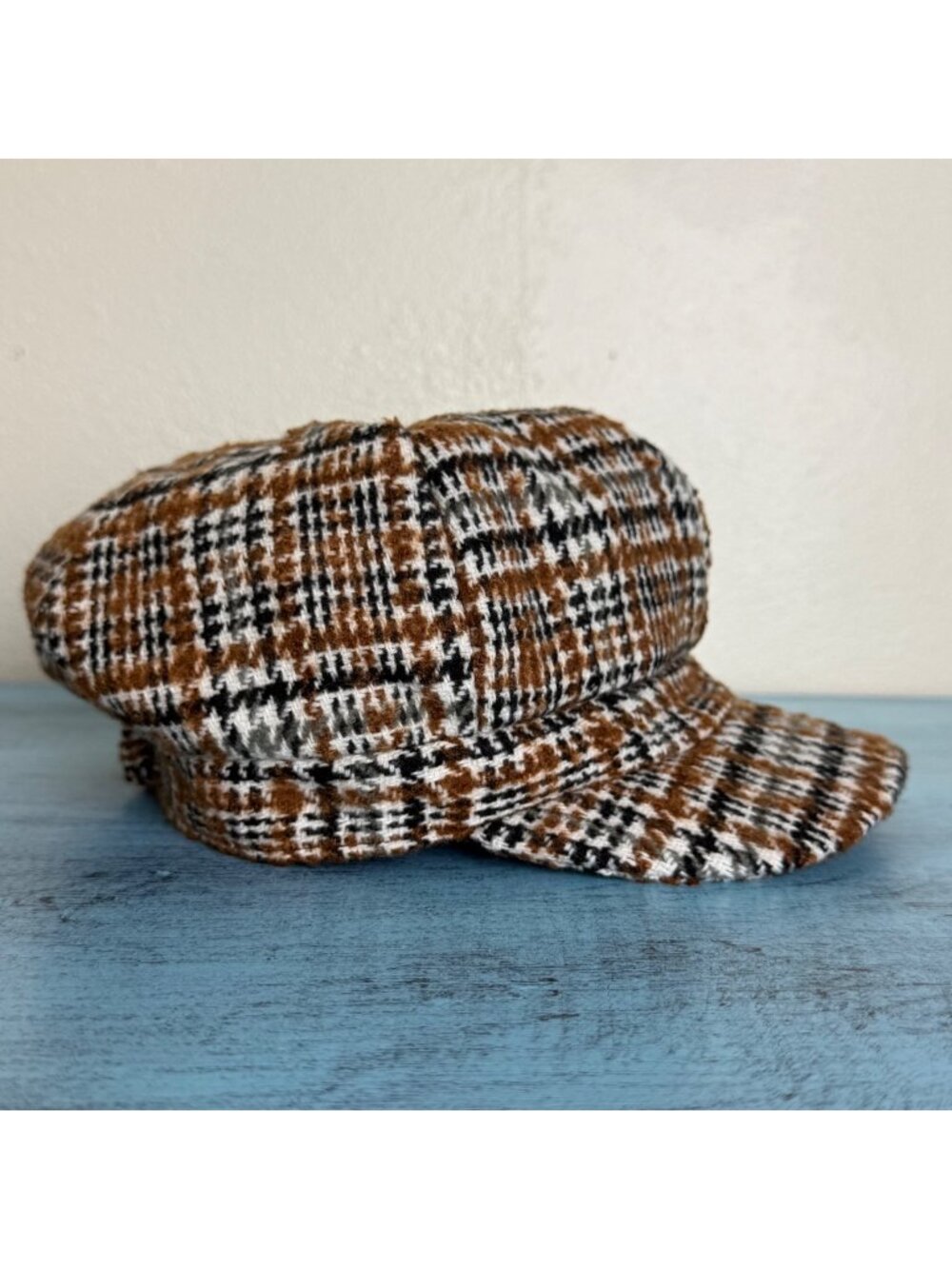 Plaid Newsboy Cap By Anthropologie Brown/Black/White Wool-Blend